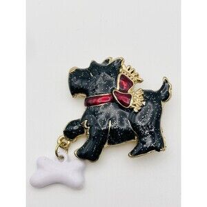 Vintage signed Haskell Enamel Scottish terrier dog brooch pin